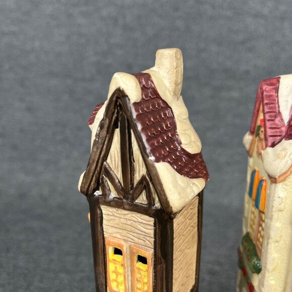 River Grove Pottery Works Christmas Porcelain Village 2 Houses Grocery Toy Shop - Picture 5 of 9